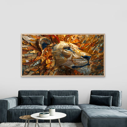 Mosaic Lion Fire Canvas Wall Art Canvas Office Home Room Framed 120x60cm