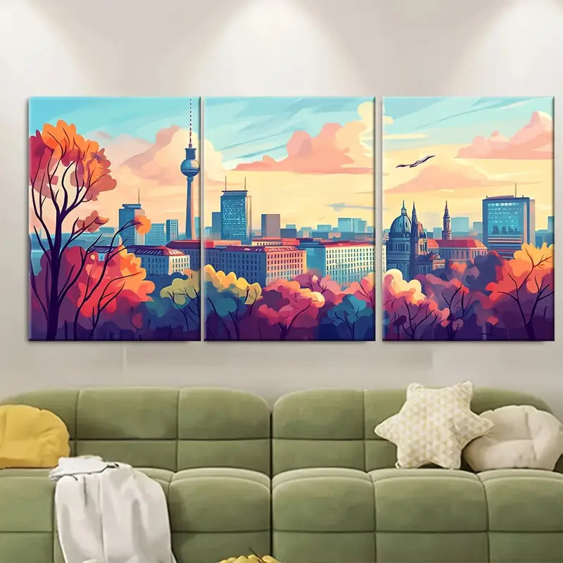 3pcs TV Tower & Brandenburg Gate Cityscape Metal Print Ready to Hang Art