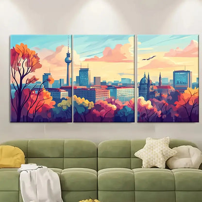 3pcs TV Tower & Brandenburg Gate Cityscape Metal Print Ready to Hang Art