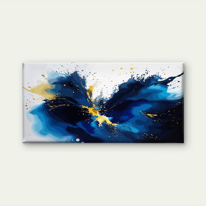 Blue Gold Abstract Explosion Wall Art Canvas Office Home Room Framed 120x60cm