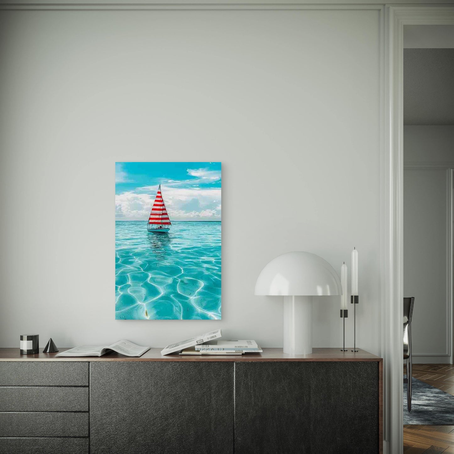 Serene Sailboat Seascape 60x90cm Metal Print Ready to Hang