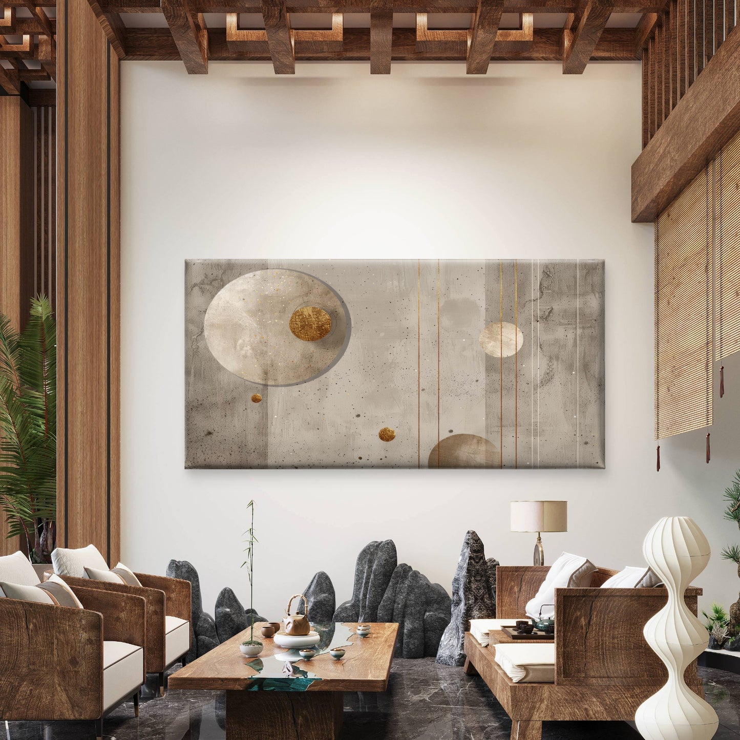 Golden Moons Quiet Alignment Wall Art Canvas Office Home Room Framed 120x60cm - Bella Home Decor