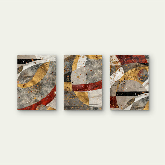 3pcs Abstract Terracotta Red Gold Foil Wall Art Set Canvas Framed 60x90cm - High Quality Print 100% Australian Made Wall Canvas Ready to Hang