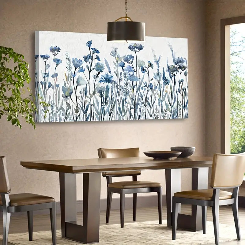 Navy Blue Flowers Botanical Blossom Wall Art canvas office home room framed 120x60cm - Bella Home Decor