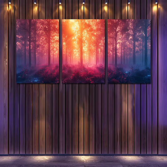 3pcs Vibrant Foliage and Sunlight Effect Wall Art Set Canvas Framed 60x90cm - High Quality Print 100% Australian Made Wall Canvas Ready to Hang