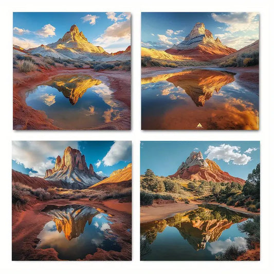 4pcs Desert Mountains & Rivers Canvas Wall Art Canvas Framed