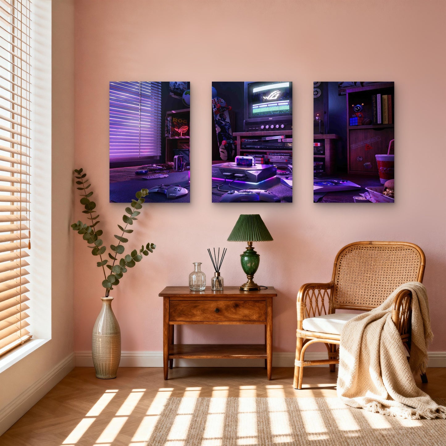 3pcs Retro Gaming Room CRT Monitor Console Metal Print Ready to Hang Art