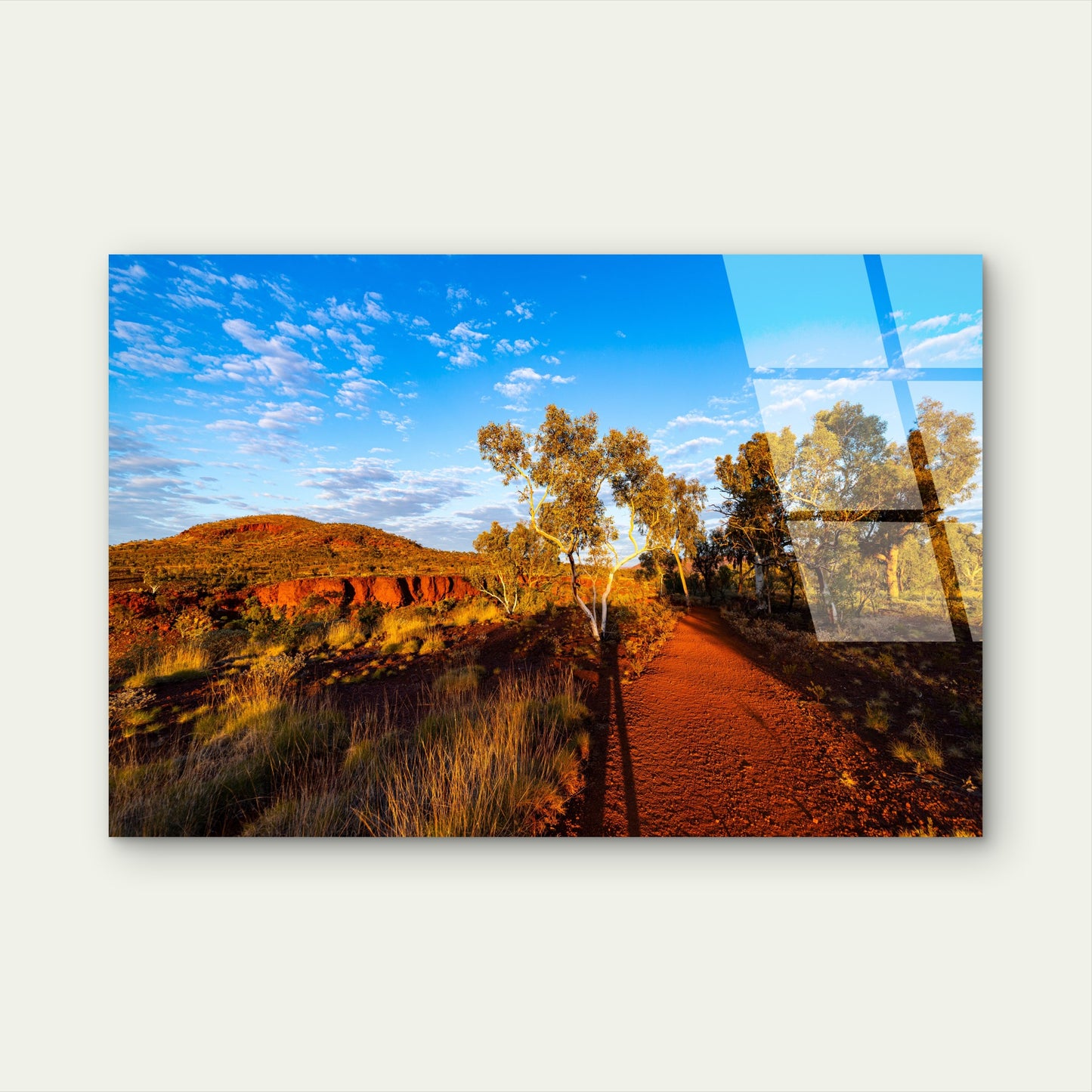 Karijini Outback Red Dirt Road Gum Tree Acrylic Glass Printing Wall Art Australian Made Quality