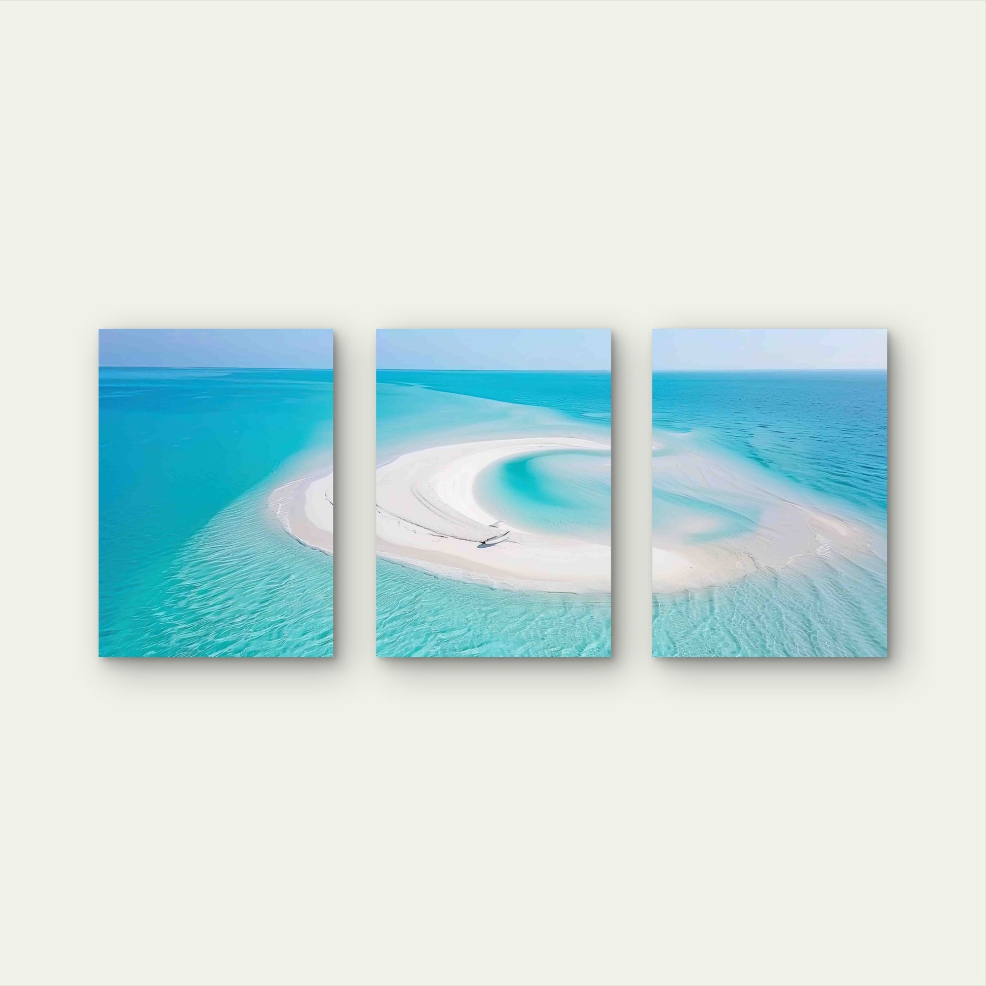 3pcs Blue Ocean With White Sandy Beach Metal Print Ready to Hang Art