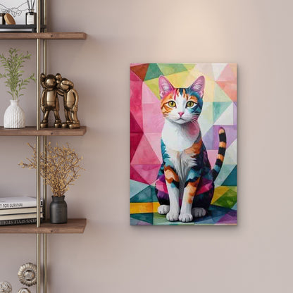 Minimalist Retro Abstract Cat Metal Print Ready to Hang