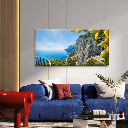 Mediterranean Coast Cliff Wall Art Canvas Office Home Room Framed 120x60cm