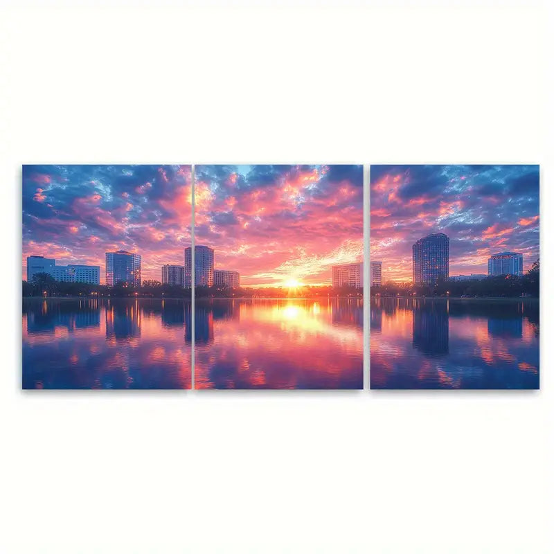 3pcs Downtown Orlando Sunset Decor Metal Print Ready to Hang Art - Bella Home Decor