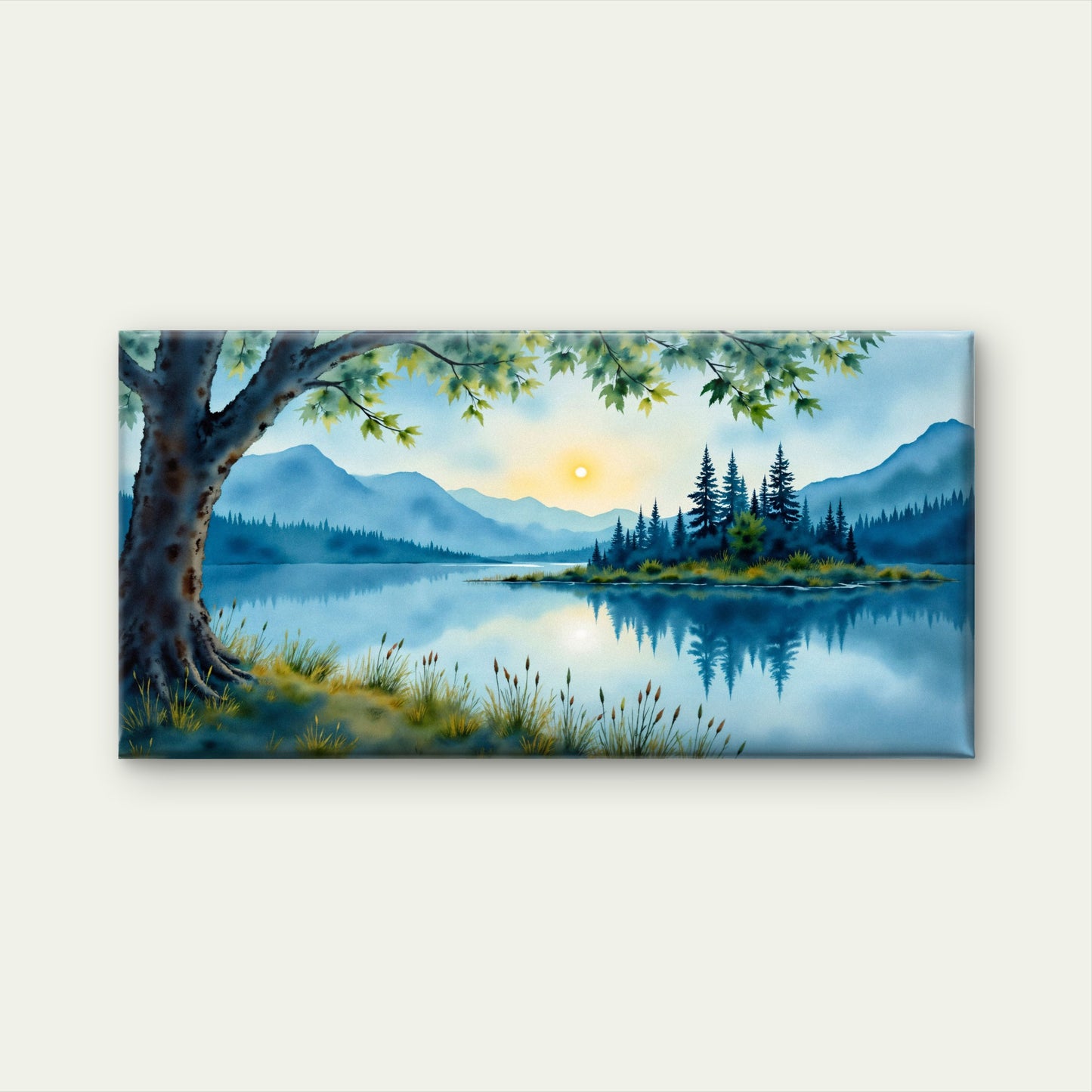 Serene Mountain Lake Sunrise Wall Art Canvas Office Home Room Framed 120x60cm