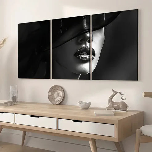 3pcs Modern Monochrome Fashion Female Art Wall Art Set Canvas Unframed - High Quality Print 100% Australian Made Wall Canvas