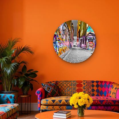 Modern Graffiti Night Street Acrylic Glass Rounded Print Tempered Glass Wall Art 100% Made in Australia Ready to Hang