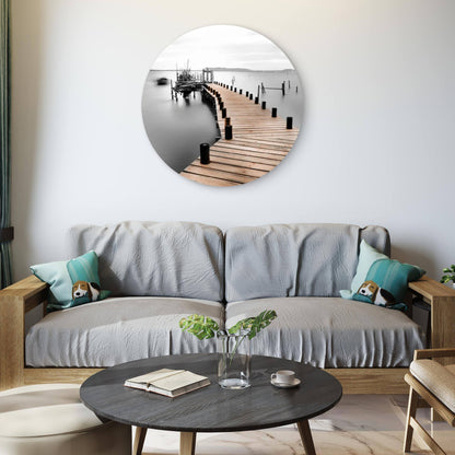 Black and White Wooden Pier Lake Acrylic Glass Rounded Print Tempered Glass Wall Art 100% Made in Australia Ready to Hang