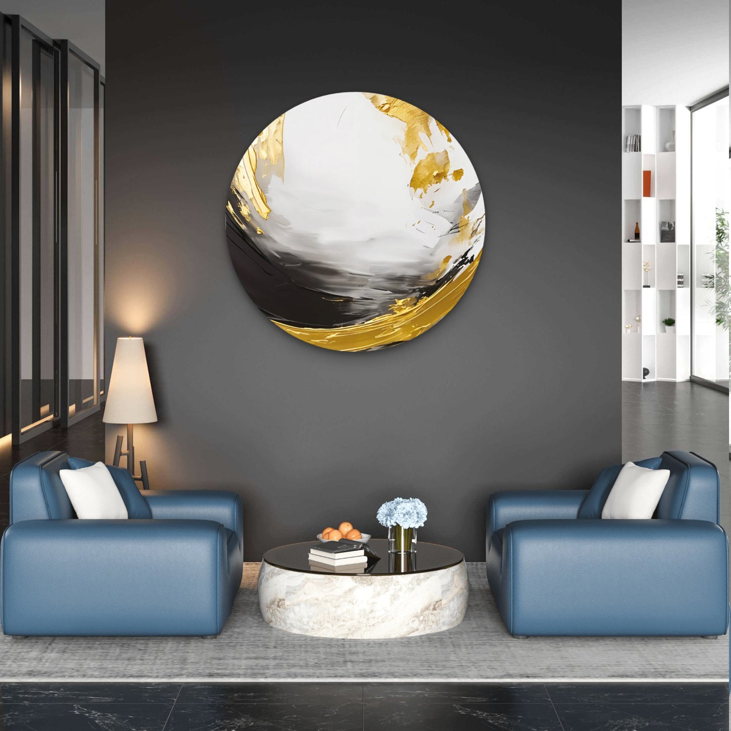 Black Gold White Brush Stroke Abstract Acrylic Glass Rounded Print Tempered Glass Wall Art 100% Made in Australia Ready to Hang