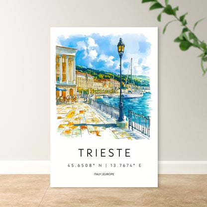 Trieste Italy Europe Watercolor Deco Travel Poster Print Wall Art