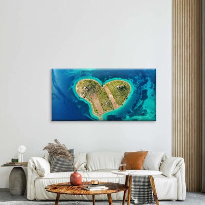 Aerial View Heart Shaped Isle Wall Art Canvas Office Home Room Framed 120x60cm