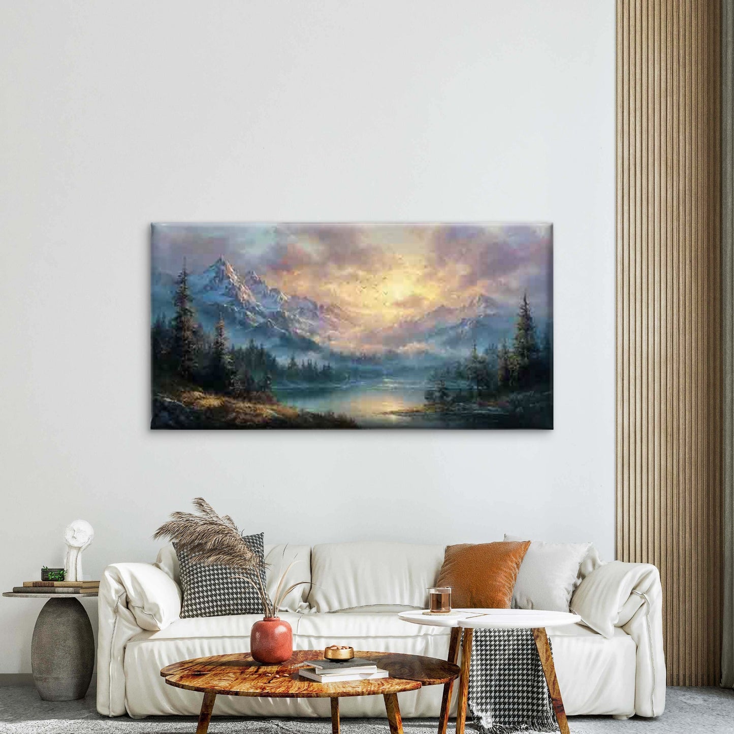 Tranquil Landscape with Mountai Wall Art Canvas Office Home Room Framed 120x60cm