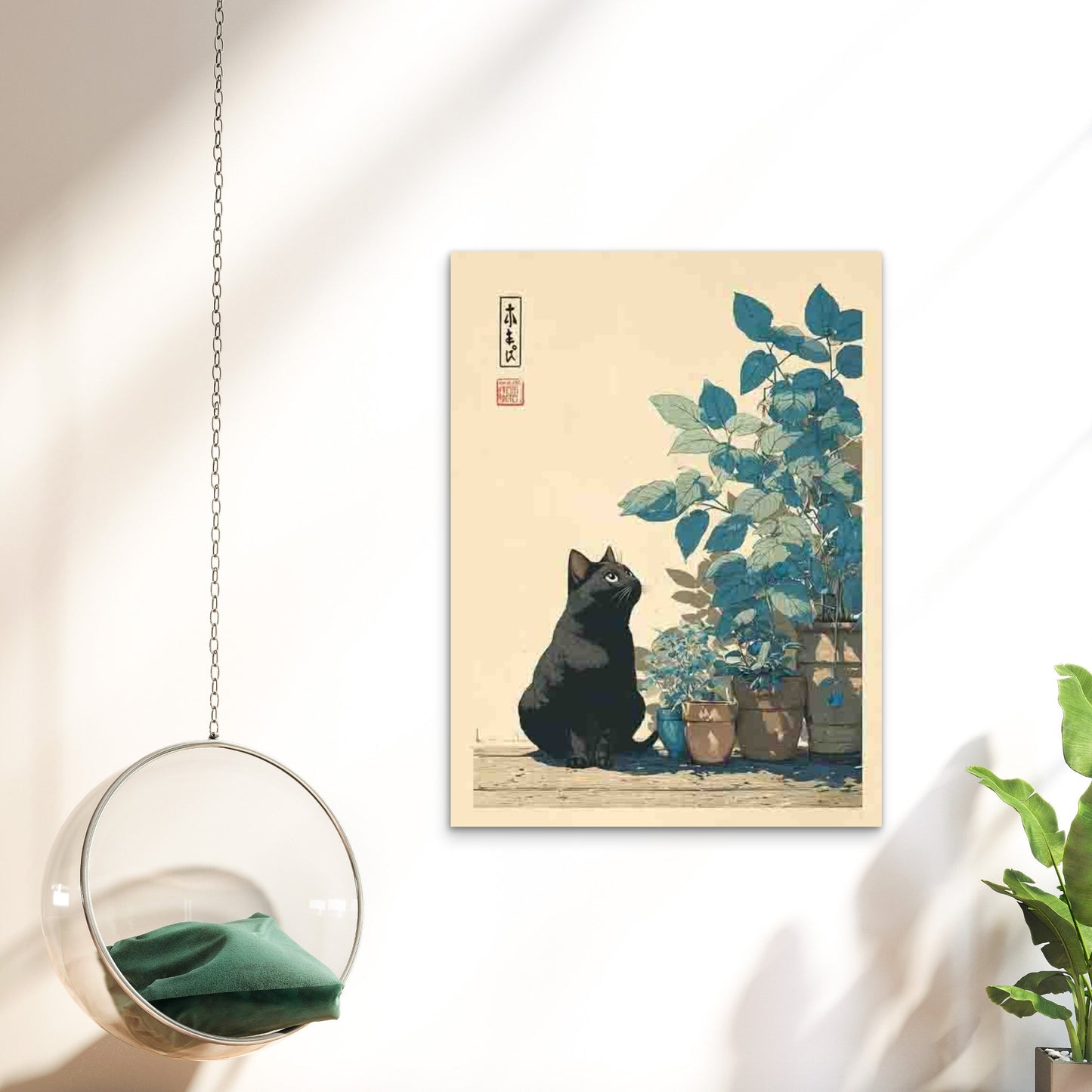 Vintage Japanese Cat & Botanical 60x90cm Metal Print Ready to Hang