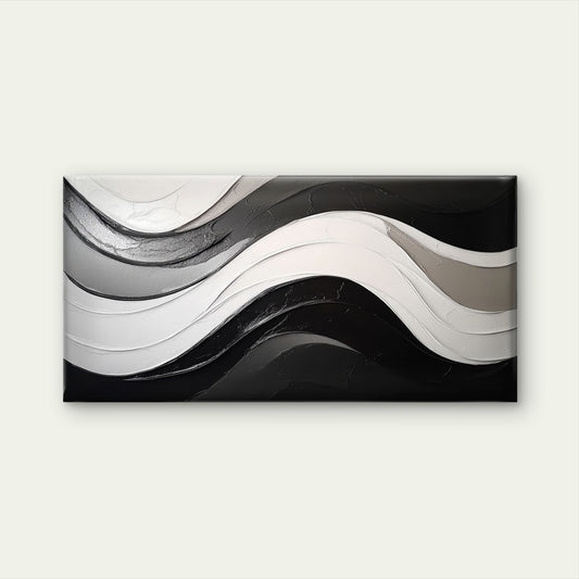 Modern Black White Abstract Wave Wall Art Canvas Office Home Framed 120x60cm