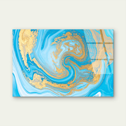 Abstract Turquoise Blue Fluid Alcohol  Acrylic Glass Printing Wall Art Australian Made Quality