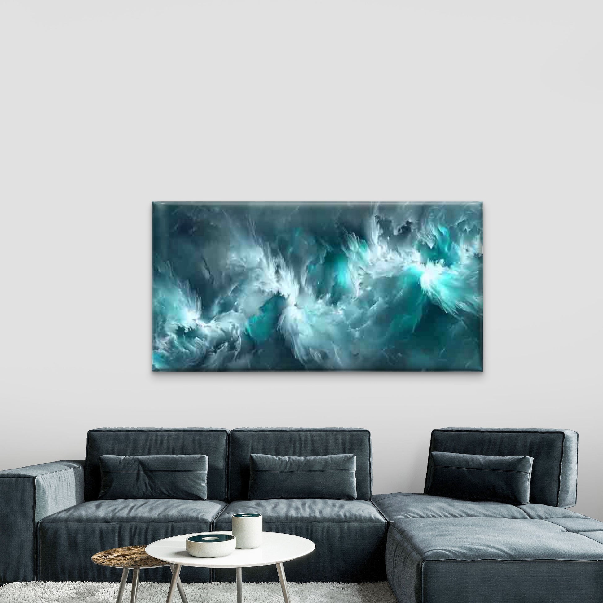 Abstract Turquoise Ocean Wall Art Canvas Office Home Room Framed 120x60cm - Bella Home Decor