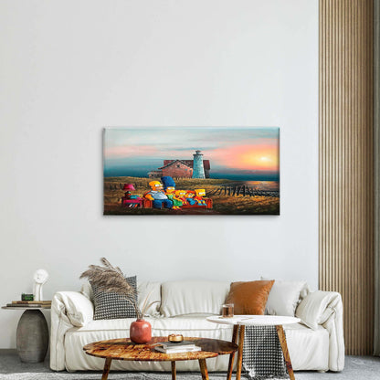 Whimsical Coast Lighthouse Wall Art Canvas Office Home Room Framed 120x60cm