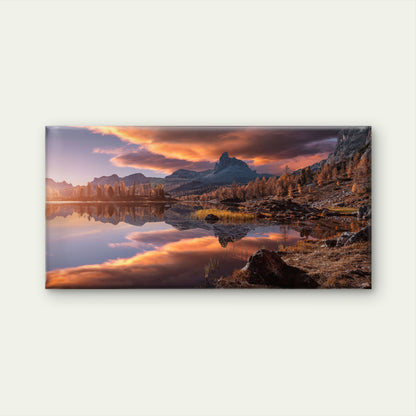 Vibrant Sunset Mountain Lake Wall Art Canvas Office Home Room Framed 120x60cm