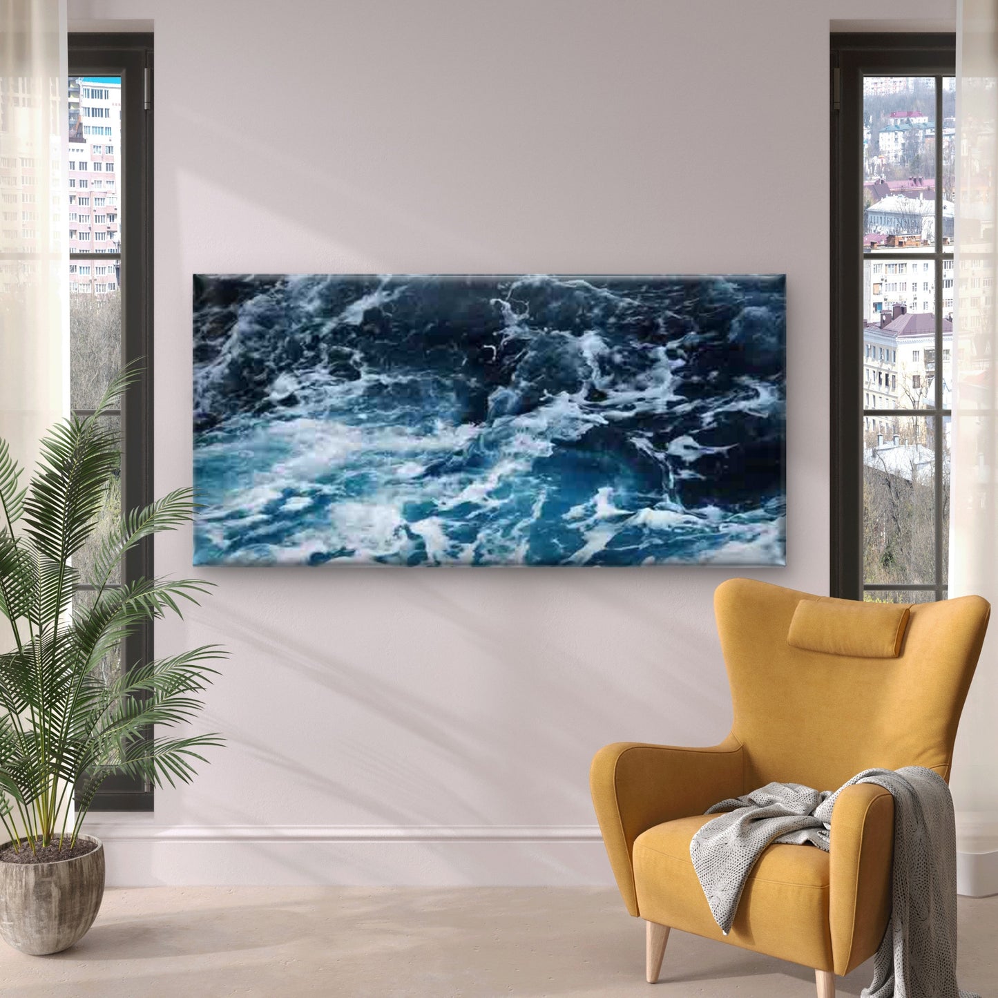 Wave And Sea Foam Pattern Wall Art Canvas Office Home Room Framed 120x60cm