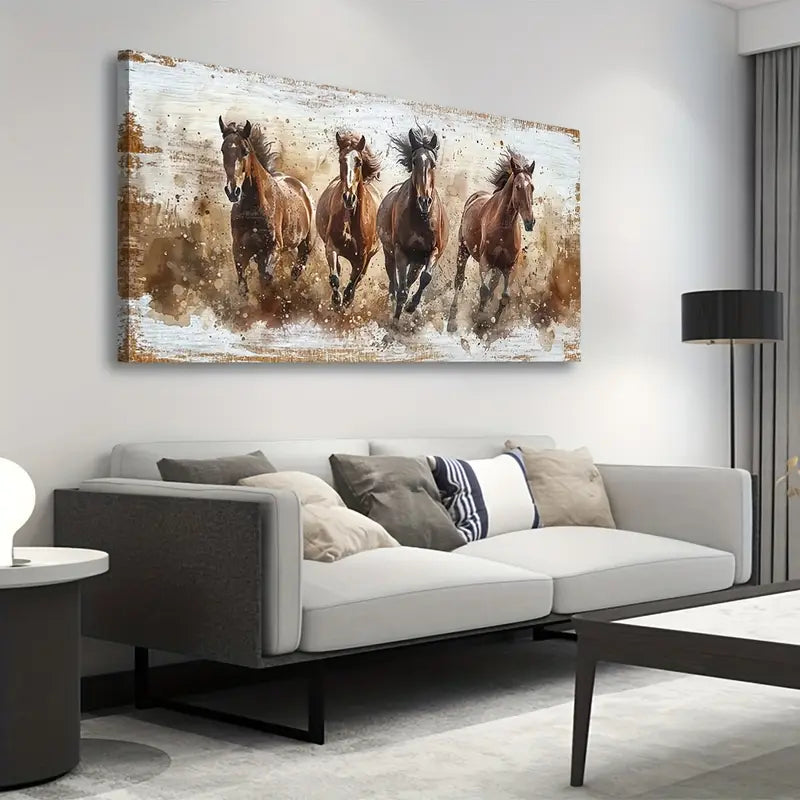 Brown Horse Pictures Animal Wall Art canvas office home room framed 120x60cm - Bella Home Decor