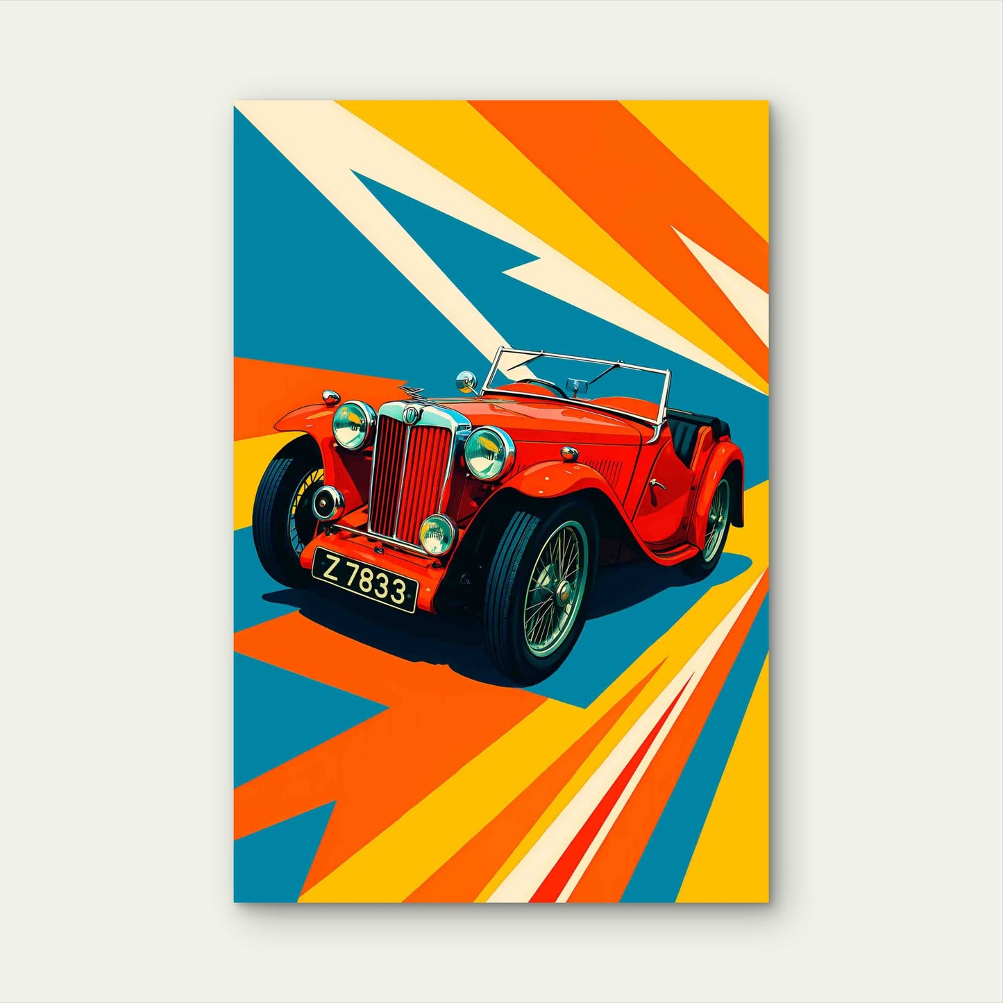 Retro Red Classic Car Pop Art Illustration 60x90cm Metal Print Ready to Hang