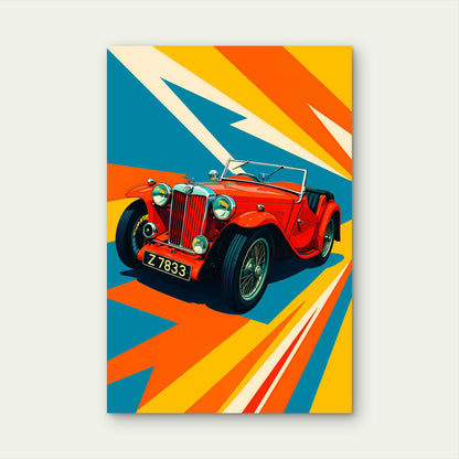 Retro Red Classic Car Pop Art Illustration 60x90cm Metal Print Ready to Hang