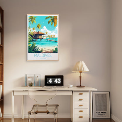 Maldives South Asia, Above Water Houses Travel Poster Print Wall Art - Bella Home Decor
