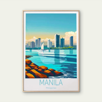 Manila Philippines, Coast & Skyscrapers Travel Poster Print Wall Art - Bella Home Decor