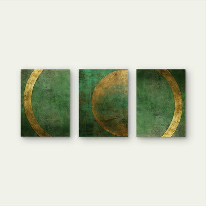 3pcs Modern Abstract Green Gold Moon Phase Wall Art Set Canvas Framed 50x70cm - High Quality Print 100% Australian Made Wall Canvas Ready to Hang