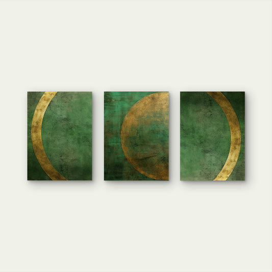 3pcs Modern Abstract Green Gold Moon Phase Wall Art Set Canvas Framed 50x70cm - High Quality Print 100% Australian Made Wall Canvas Ready to Hang