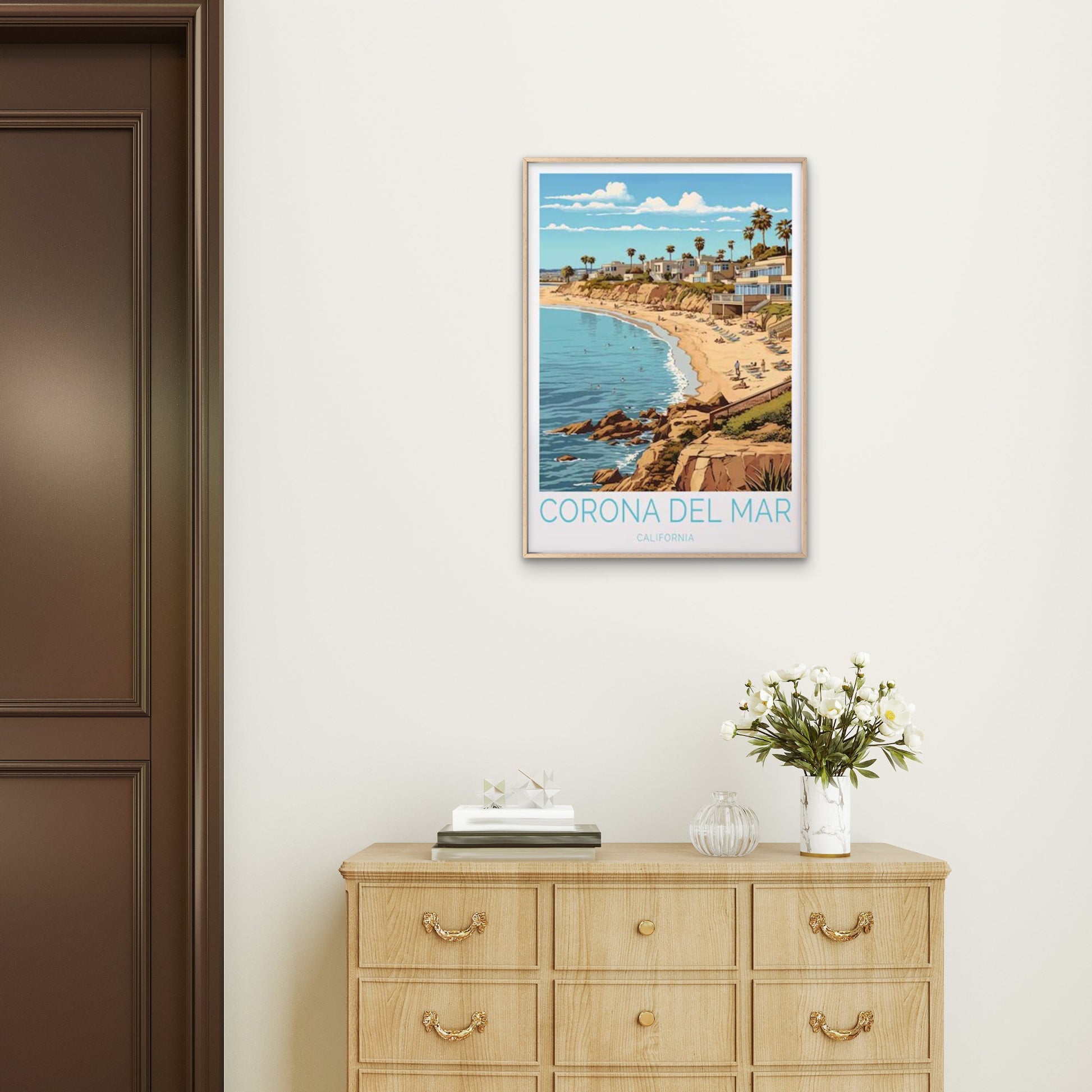 Corona Del Mar California Beach & Palms Travel Poster Print Wall Art - Bella Home Decor