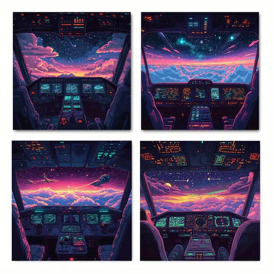 4pcs Fly A Fighter Plan Wall Art Canvas Framed