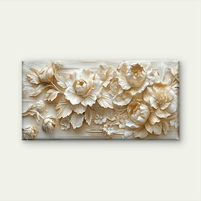 Elegant White Floral Relief Wall Art Canvas Office Home Room Framed 120x60cm