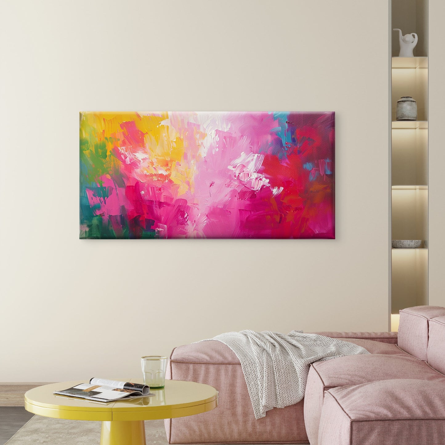 Vibrant Pink Palette Knife Wall Art Canvas Office Home Room Framed 120x60cm