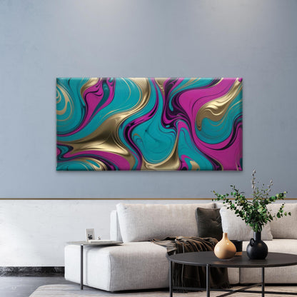 Abstract Swirling Blue Gold PinkWall Art Canvas Office Home Room Framed 120x60cm - Bella Home Decor