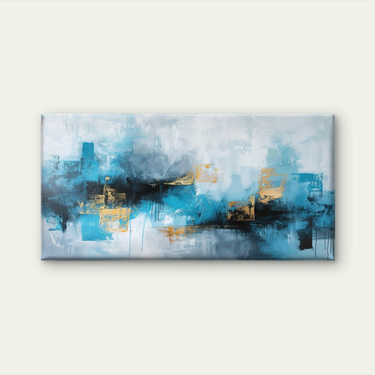Abstract Blue Gold Oil Art Wall Art Canvas Office Home Room Framed 120x60cm