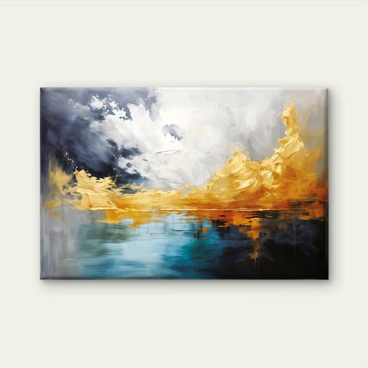 Blue Gold Abstract Painting Wall Art Decor 100% Australian Made