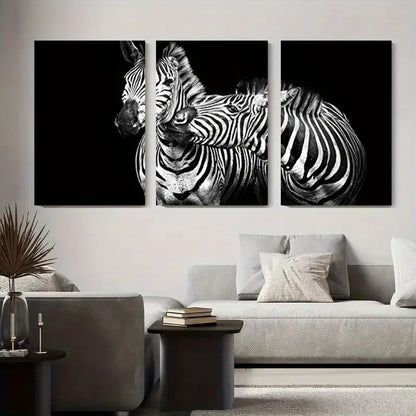 3pcs Black And White Zebra Canvas Metal Print Ready to Hang Art - Bella Home Decor