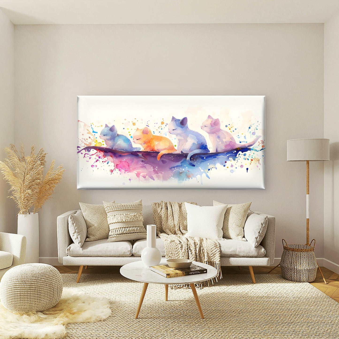 Colorful Dreams of Kittens Wall Art Canvas Office Home Room Framed 120x60cm - Bella Home Decor