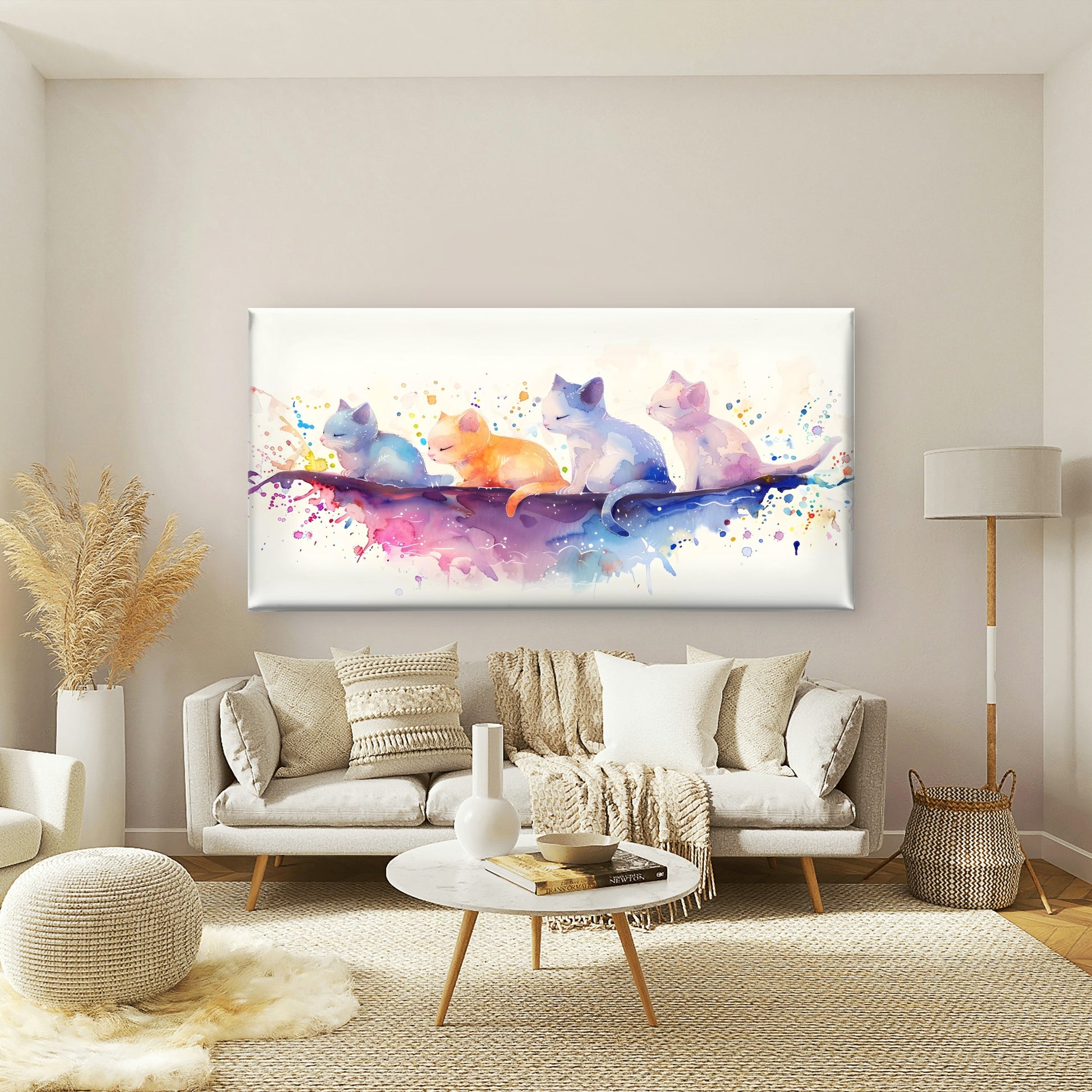 Colorful Dreams of Kittens Wall Art Canvas Office Home Room Framed 120x60cm - Bella Home Decor