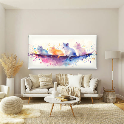 Colorful Dreams of Kittens Wall Art Canvas Office Home Room Framed 120x60cm - Bella Home Decor
