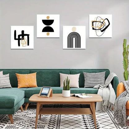 4pcs  Black & Golden Abstract  Wall Art Canvas Framed